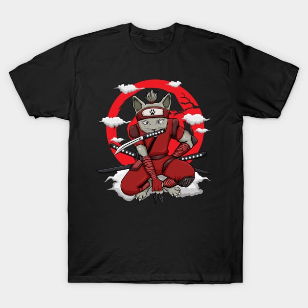 Ninja Cat Japanese Samurai Katana Ninja Kitty Kawaii Graphic T-Shirt by Proficient Tees